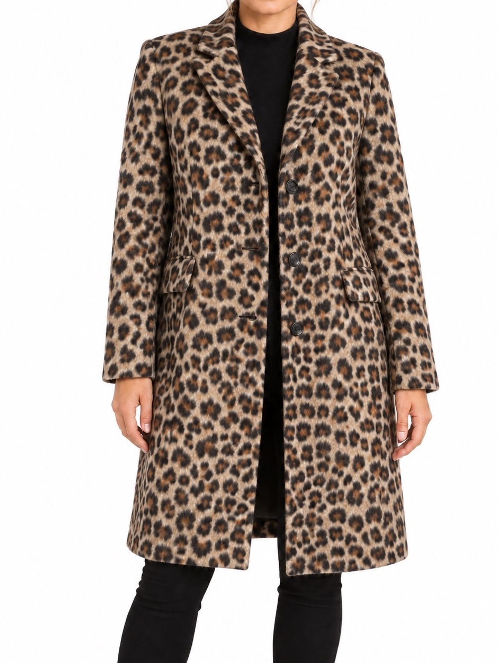 Ann Taylor Leopard Print Wool Blend Long Coat Size M Animal Print
